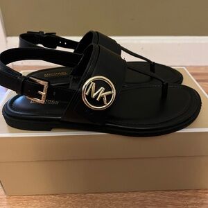 Michael Kors Black Sandals with Gold MK Emblem